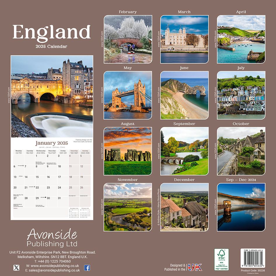 England Kalender 2025 De Kalenderman