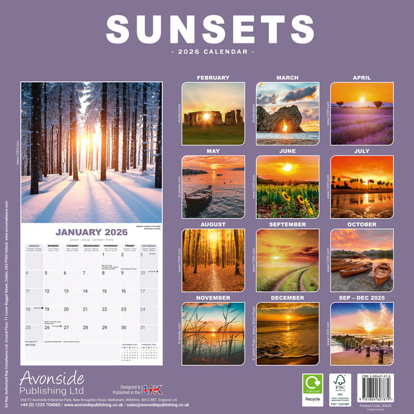 Sunsets Kalender 2026